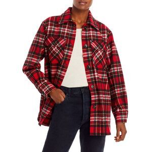 AQUA Womens Jacket XL Red Flannel Plaid Button Up Heavyweight Shaket